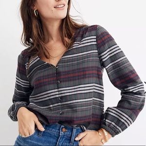 Madewell V-neck button down shirt in pineview plaid size XXS.